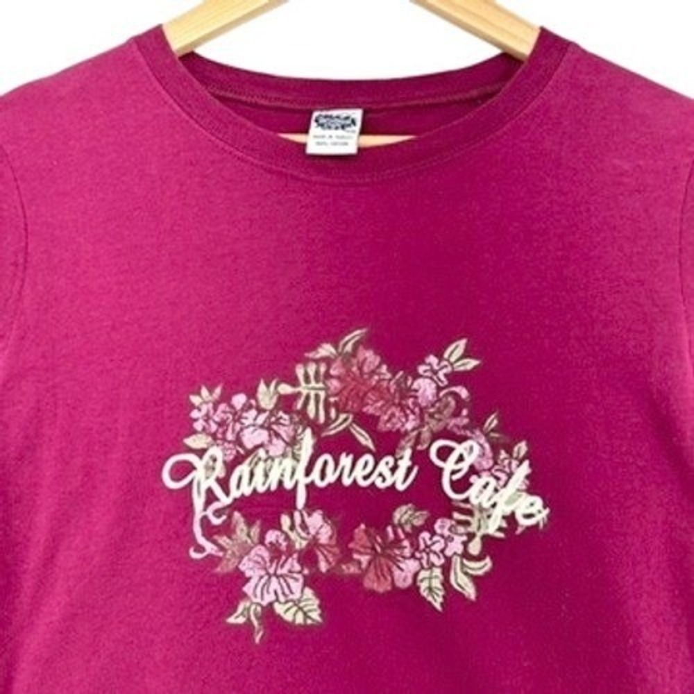 VTG Y2K Rainforest Cafe Kids XXL Long Sleeve Floral Graphic Tee Magenta Felt 00s